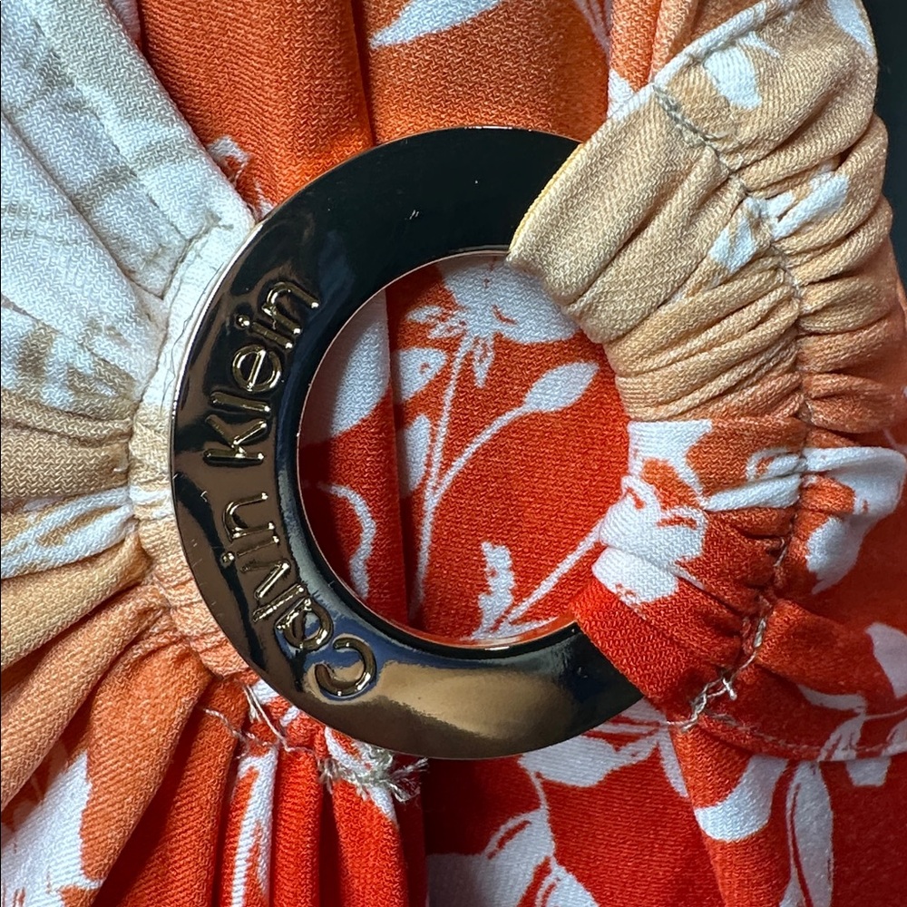 Calvin Klein Women’s Sz 1X Cream Orange Floral   Fabric Label - Picture 2 of 7